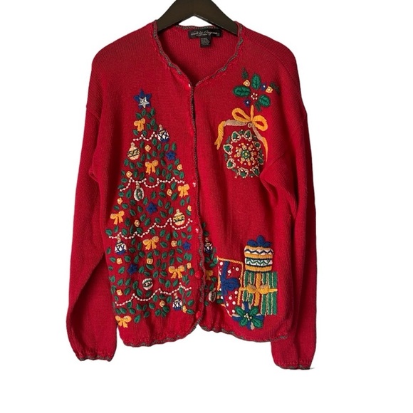 Vintage Work in Process Christmas Tree Cardigan size Large - Picture 1 of 9